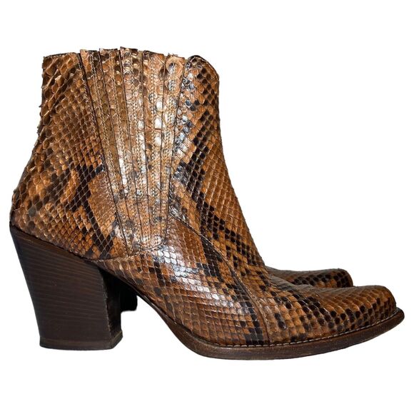 Duccio Del Duca Women's Brown Snakeskin Embossed Leather Ankle Boots Size US 5.5 - Picture 1 of 16